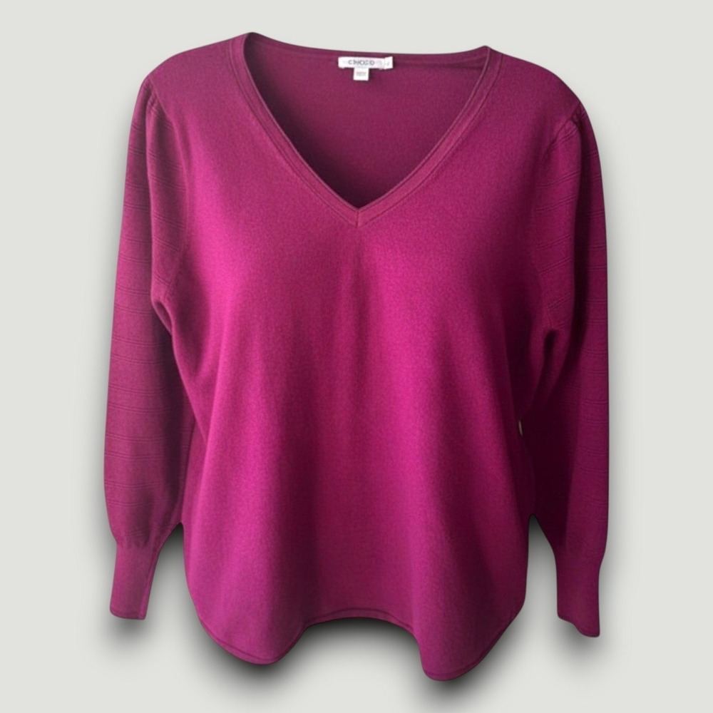 Chico's Womens Sweater Magenta Sz 3 XL Office Chic Stretch Minimalist Classic - Picture 2 of 6